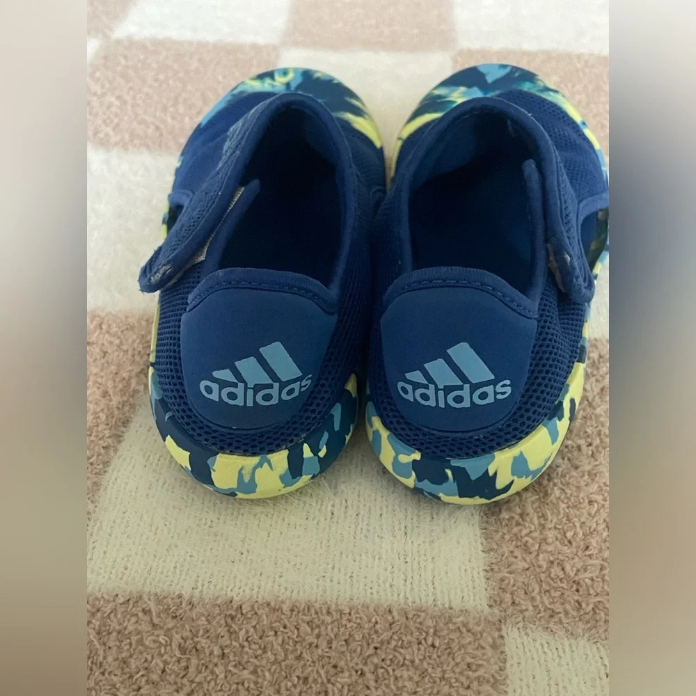 Adidas Kids Navy Slip-On Water Shoes with Yellow/Teal Toe